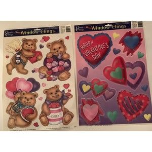 Valentine's Day Window Clings Hearts Love Teddy Bears Candy Cupid Honey 2003
